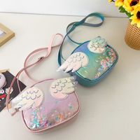 Girl'S Small Pu Leather Wings Cute Sequins Round Zipper Crossbody Bag main image 4