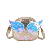 Girl'S Small Pu Leather Wings Cute Sequins Round Zipper Crossbody Bag sku image 2