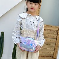 Girl'S Small Pu Leather Wings Cute Sequins Round Zipper Crossbody Bag main image 5