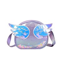 Girl'S Small Pu Leather Wings Cute Sequins Round Zipper Crossbody Bag sku image 3