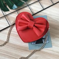 Unisex Small Pu Leather Solid Color Bow Knot Cute Heart-shaped Zipper Crossbody Bag sku image 5