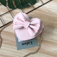 Unisex Small Pu Leather Solid Color Bow Knot Cute Heart-shaped Zipper Crossbody Bag sku image 7