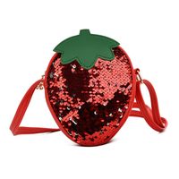 Unisexe Petit Faux Cuir Fraise Ananas Mignon Paillettes Ovale Fermeture Éclair Sac Bandoulière main image 4