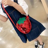 Unisex Small Pu Leather Strawberry Pineapple Cute Sequins Oval Zipper Crossbody Bag main image 3