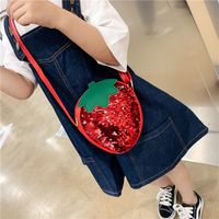 Unisexe Petit Faux Cuir Fraise Ananas Mignon Paillettes Ovale Fermeture Éclair Sac Bandoulière main image 3