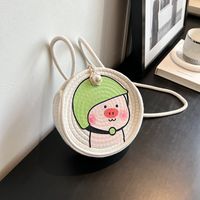 Women's Small Cotton Animal Cartoon Cute Weave Zipper Crossbody Bag main image 3