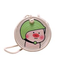 Women's Small Cotton Animal Cartoon Cute Weave Zipper Crossbody Bag sku image 3