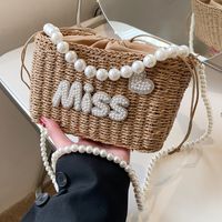 Women's Medium Straw Letter Solid Color Vacation Beach Beading Weave String Straw Bag main image 9