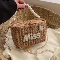 Women's Medium Straw Letter Solid Color Vacation Beach Beading Weave String Straw Bag main image 10