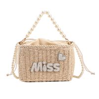 Women's Medium Straw Letter Solid Color Vacation Beach Beading Weave String Straw Bag main image 8