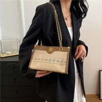 Women's Medium Straw Color Block Vacation Classic Style Weave Zipper Tote Bag main image 2