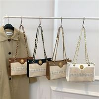 Women's Medium Straw Color Block Vacation Classic Style Weave Zipper Tote Bag main image 6