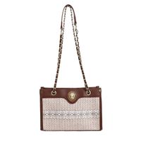 Women's Medium Straw Color Block Vacation Classic Style Weave Zipper Tote Bag main image 4