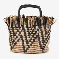 Women's Medium Straw Color Block Vacation Ethnic Style Weave Zipper Straw Bag sku image 1
