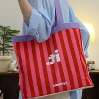 Women's Medium Canvas Letter Stripe Business Square Open Shoulder Bag main image 2