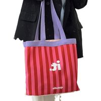 Women's Medium Canvas Letter Stripe Business Square Open Shoulder Bag main image 4