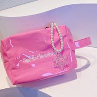 Women's Small Mixed Materials Letter Flower Cute Basic Square Zipper Cosmetic Bag sku image 2