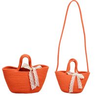 Women's Large Cotton Rope Solid Color Vintage Style Weave Bucket Open Handbag main image 4