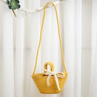 Women's Large Cotton Rope Solid Color Vintage Style Weave Bucket Open Handbag sku image 8