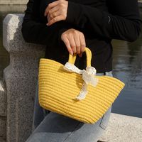 Women's Large Cotton Rope Solid Color Vintage Style Weave Bucket Open Handbag sku image 14
