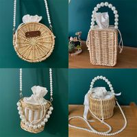 Women's Small Straw Solid Color Vacation Beach Beading Weave String Crossbody Bag main image 1