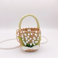 Women's Small Straw Flower Bow Knot Vacation Beach Weave Open Straw Bag main image 5