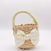 Women's Small Straw Flower Bow Knot Vacation Beach Weave Open Straw Bag sku image 2