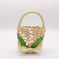 Women's Small Straw Flower Bow Knot Vacation Beach Weave Open Straw Bag sku image 3