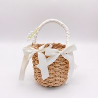Women's Small Straw Flower Bow Knot Vacation Beach Weave Open Straw Bag sku image 1