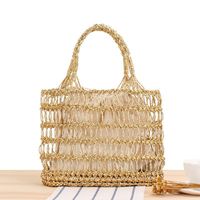 Women's Medium Plastic Paper Solid Color Beach Classic Style Weave Hollow String Beach Bag main image 5