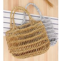 Women's Medium Plastic Paper Solid Color Beach Classic Style Weave Hollow String Beach Bag main image 3