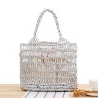 Women's Medium Plastic Paper Solid Color Beach Classic Style Weave Hollow String Beach Bag sku image 1