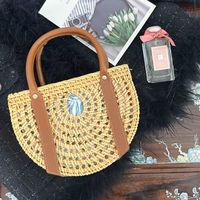 Women's Medium Rattan Solid Color Vacation Beach Weave String Straw Bag main image 2