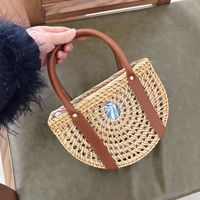 Women's Medium Rattan Solid Color Vacation Beach Weave String Straw Bag main image 5