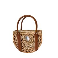 Women's Medium Rattan Solid Color Vacation Beach Weave String Straw Bag main image 4