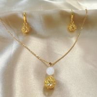 Copper 18K Gold Plated Elegant Glam Shiny Plating Hollow Out Inlay Round Natural Stone Zircon Jewelry Set main image 9