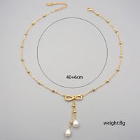 304 Stainless Steel Freshwater Pearl Gold Plated Casual Vintage Style Simple Style Infinity Bow Knot Pendant Necklace main image 2