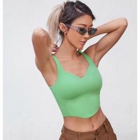 Simple Style Solid Color Nylon V Neck Active Tops Vest Straight Pants main image 2