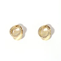1 Pair Sweet Simple Style Shiny Oval Hollow Out Inlay Alloy Artificial Rhinestones Resin Gold Plated Ear Studs sku image 1