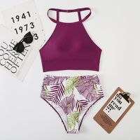 Women's Ditsy Floral Solid Color 2 Pieces Set Tankinis Swimwear main image 2