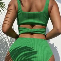 Women's Solid Color 2 Pieces Set Tankinis Swimwear main image 3