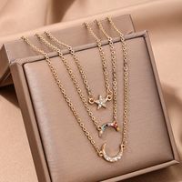 Wholesale Jewelry Simple Style Star Moon Alloy Rhinestones Inlay Three Layer Necklace sku image 1