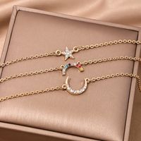 Wholesale Jewelry Simple Style Star Moon Alloy Rhinestones Inlay Three Layer Necklace main image 4