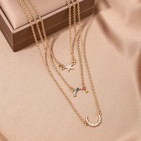 Wholesale Jewelry Simple Style Star Moon Alloy Rhinestones Inlay Three Layer Necklace main image 5