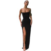 Femmes Robe À Bretelles Sexy Sangle Sans Manches Couleur Unie Robe Mi-Longue Banquet Goûter Bar main image 2