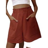 Frau Ferien Täglich Einfacher Stil Einfarbig Knielänge Tasche Freizeithosen Hose Mit Weitem Bein main image 2