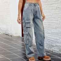 Femmes Vacances Du Quotidien Vêtement De Rue Couleur Unie Toute La Longueur Affligé Pantalon Cargo Jeans main image 2