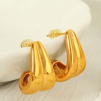 1 Pair Simple Style C Shape Water Droplets Pleated 304 Stainless Steel 18K Gold Plated Ear Studs main image 5