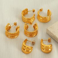 1 Pair Simple Style C Shape Water Droplets Pleated 304 Stainless Steel 18K Gold Plated Ear Studs main image 6