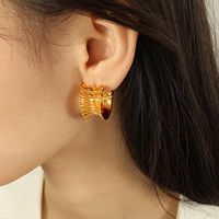 1 Pair Simple Style C Shape Water Droplets Pleated 304 Stainless Steel 18K Gold Plated Ear Studs main image 9